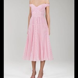 Self portrait pink gingham off shoulder chiffon midi dress